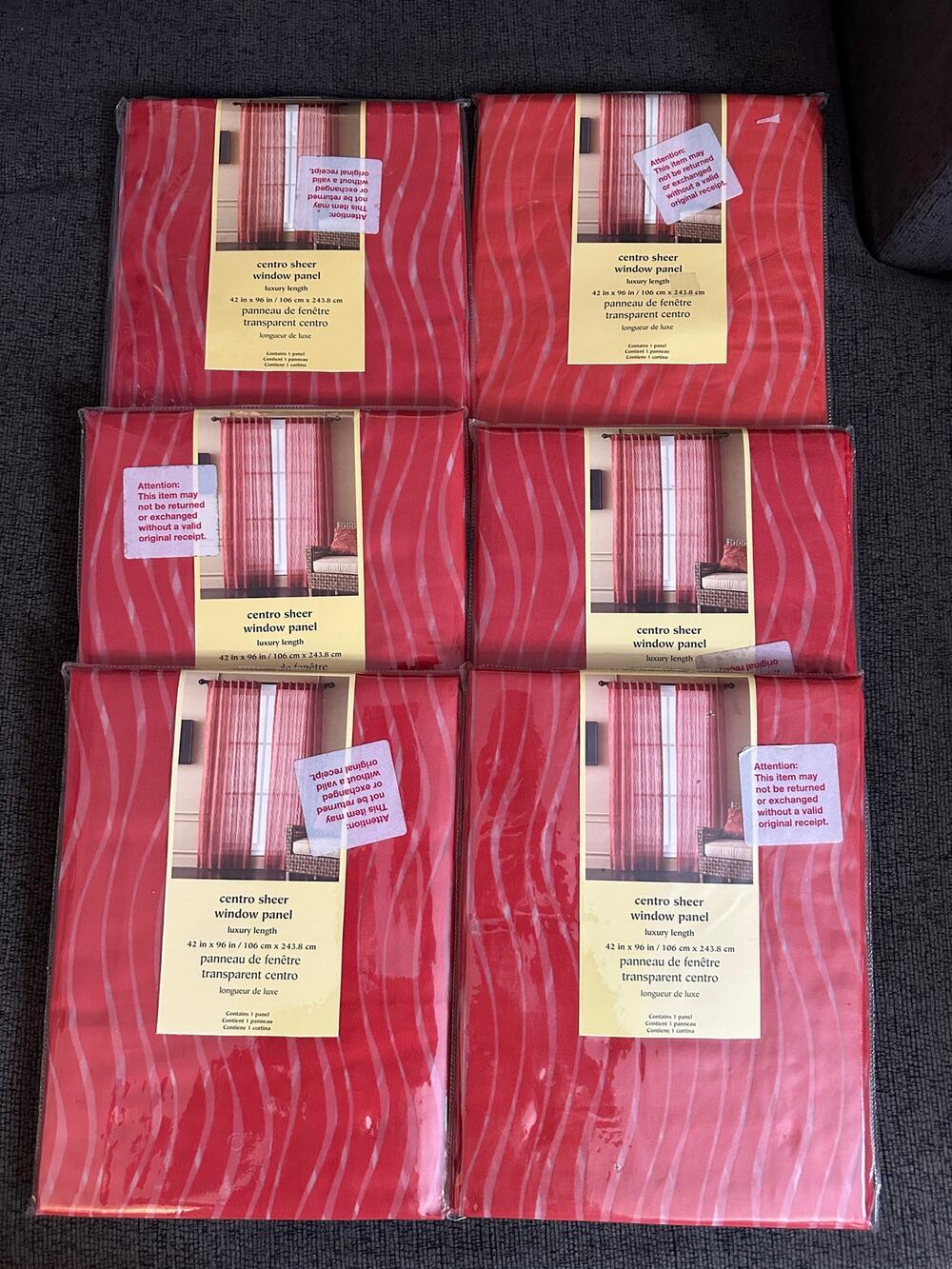 Pier1 Imports Set of 6 Centro Sheer Window Curtain Panels Red Luxury Length NEW